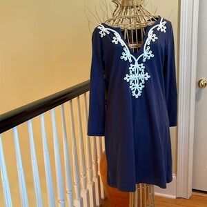 Lilly Pulitzer navy dress with white embroidery
